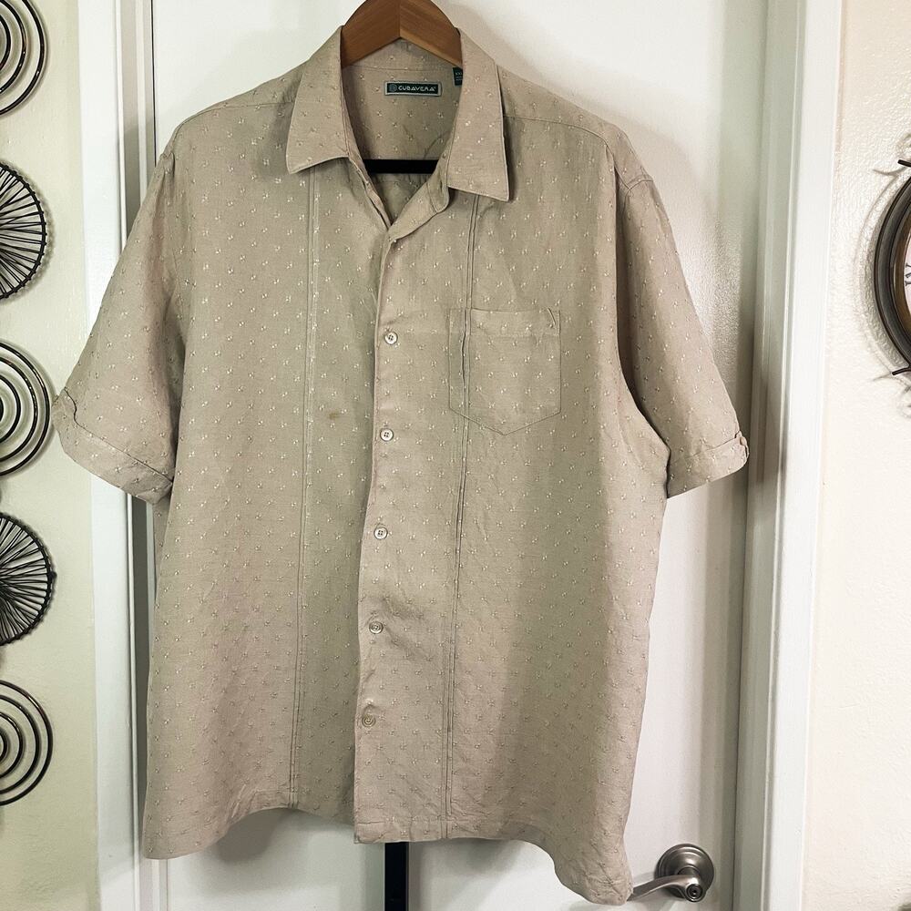Cubavera Mens Linen Blend Button Up Shirt Minimalist Coastal- Tan, Size XXL
